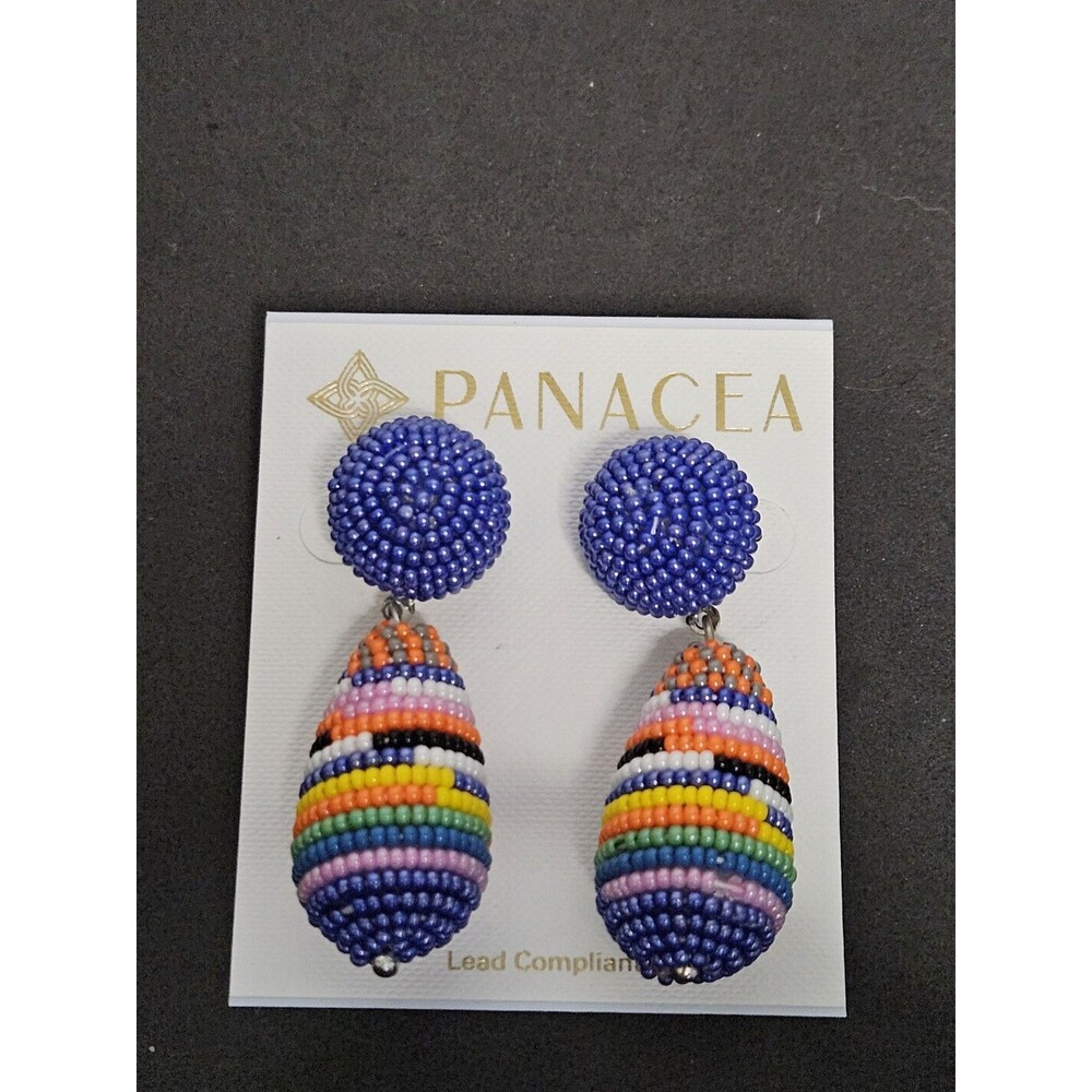 NWT Panacea Natural Seed Bead Teardrop Statement Dangle Earrings